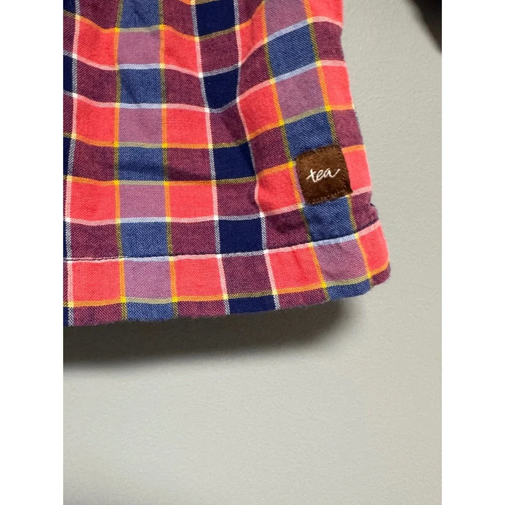 Tea Collection Baby Girls Plaid Long Sleeve Button Front‎ Dress Red Navy 3-6M